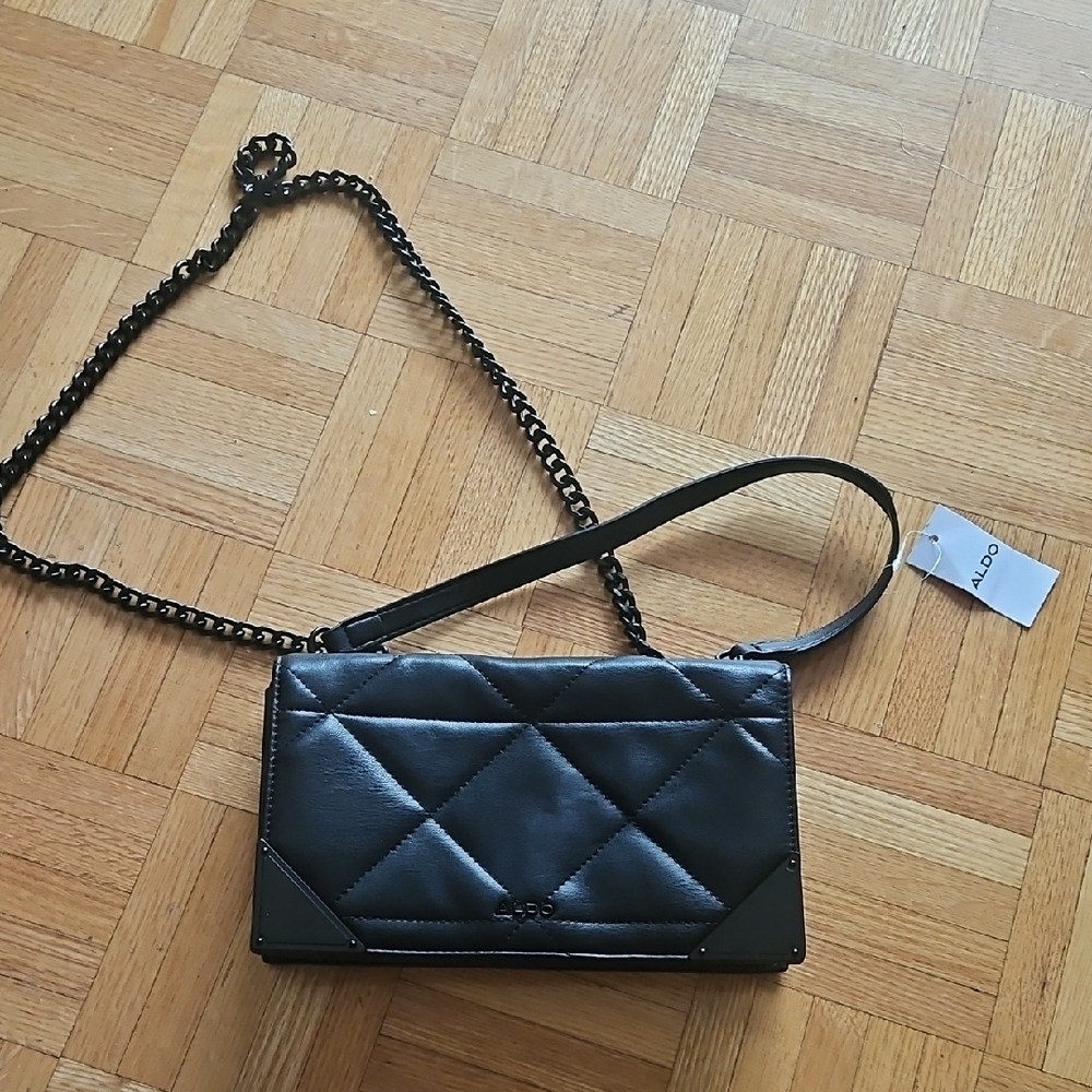 ALDO Black Quilted Crossbody Bag with Chain Strap
